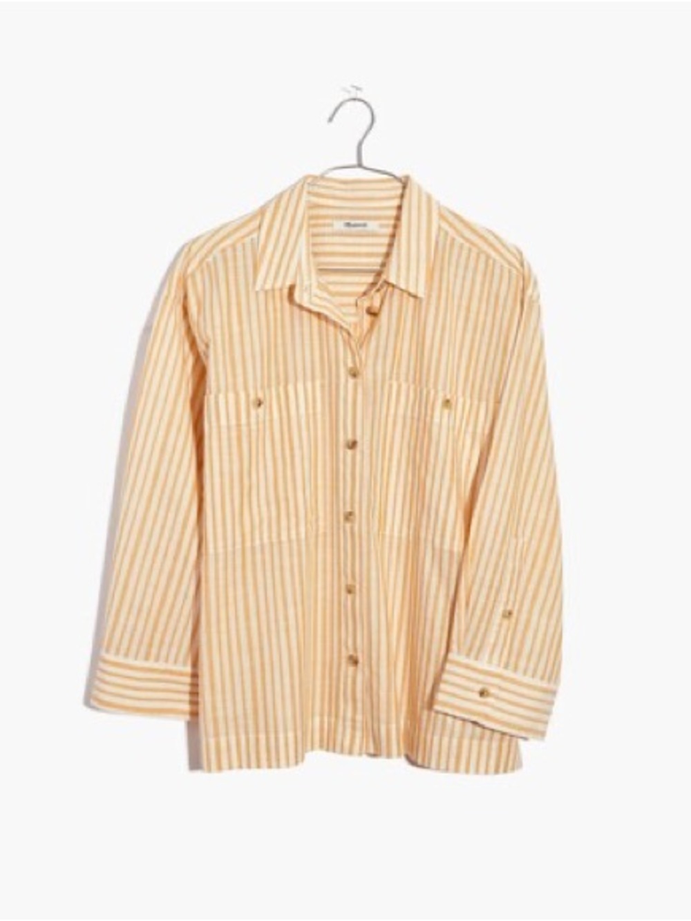 Madewell Boxy Workwear Shirt in Irregular Stripe Golden Long Sleeve Top Yellow